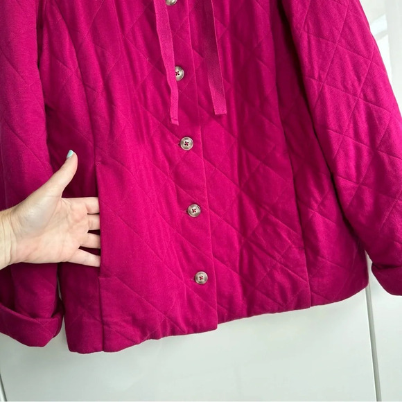 Lands’ End Quilted Jacket Size Medium Pink Cotton Button Front Comfortable - Picture 4 of 9